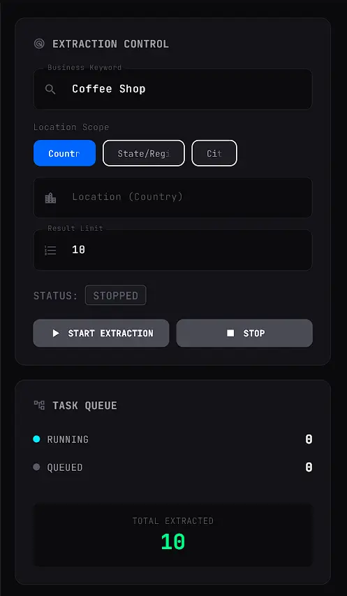 LynxData Single Location Business Extraction Interface